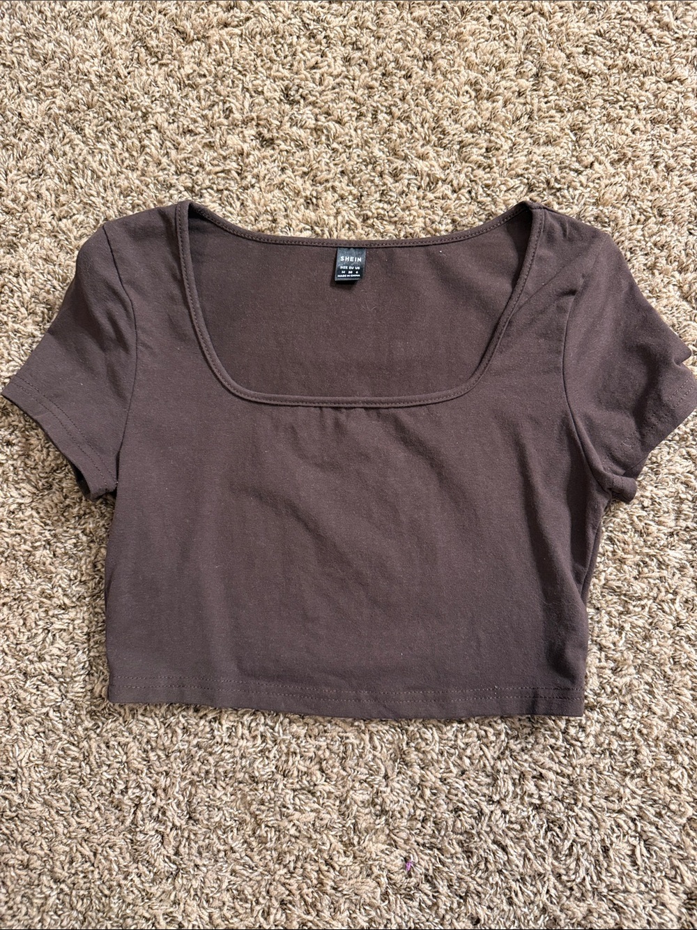 SHEIN Brown Square Neck Short Sleeve Crop Top